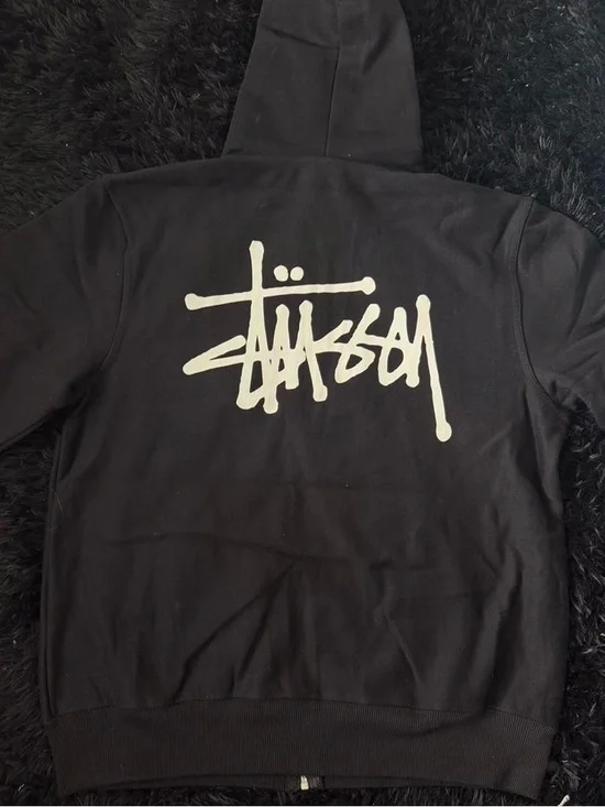 Stussy Black Zip Hoodie with White Logo - Picture 5 of 6